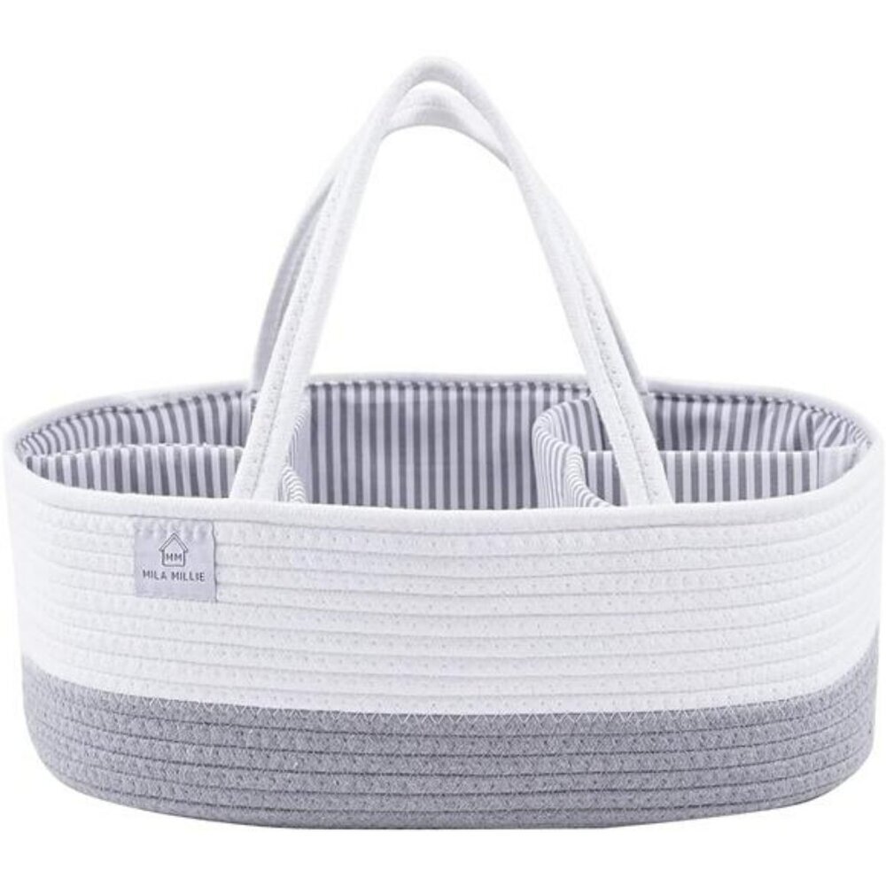 XXL Cotton Rope Diaper Caddy Extra Large Baby Nursery Storage Bin with Divider